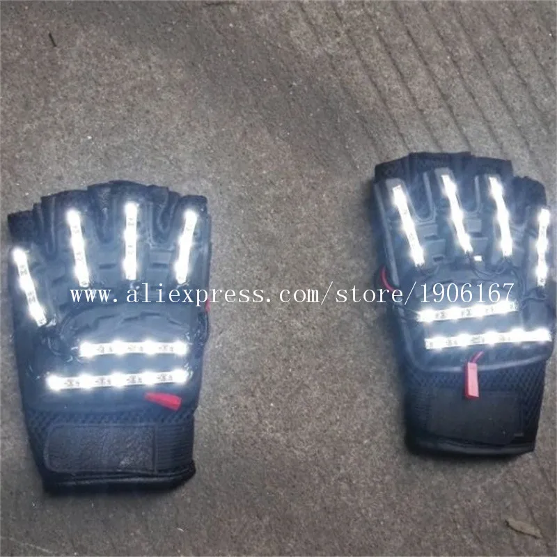 2018 New Led Light Up  White Color Luminous GLoves For DJ Club Party Christmas Halloween Decoration Event & Party Supplies02