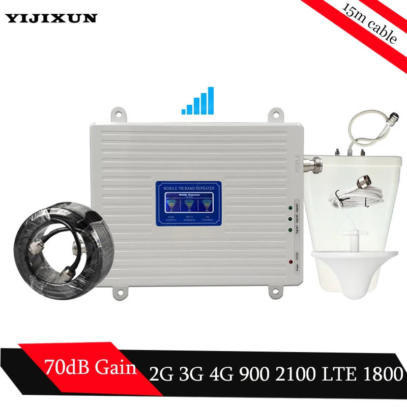 

GSM WCDMA LTE 900/1800/2100mhz Tri-Band Repeater 2G 3G 4G LTE 70dB Gain cellular Signal Booster Amplifier GSM Cellular Repeater
