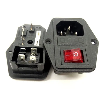 

10pcs/lot AC power socket IEC320 C14 Inlet Electrical Socket Plug 3Pin Industrial socket Plug with 4pin switch 2 Fixed hole
