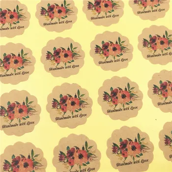 

100Pcs/Lot 3cm New Flower Shape Kraft Paper Label Sticker Series For Sealing Jewelry Gifts Tags Card Bottle Classification Label
