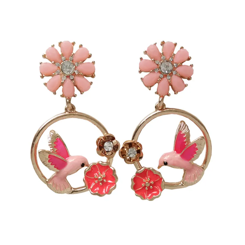 

fine jewelry accessories woman stud earrings Fashion flowers hummingbird earring female Popular animal stud earrings