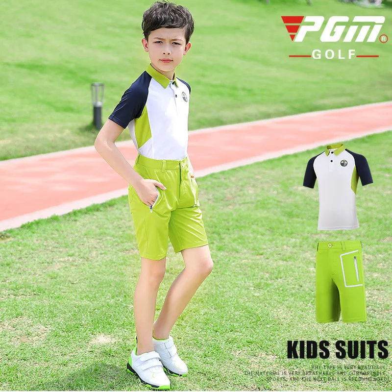 Pgm/комплекты одежды для мальчиков-подростков летняя детская футболка с короткими рукавами шорты с карманом на молнии в стиле пэчворк, спортивная одежда для гольфа, D0784