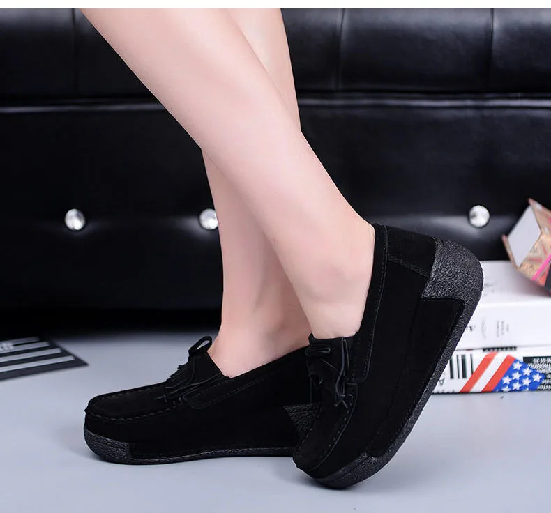 Spring Women Flats Shoes Platform Sneakers Shoes Leather Suede Fringe Loafers Slip On Flats Heel Creepers Ladies Shoes Moccasins