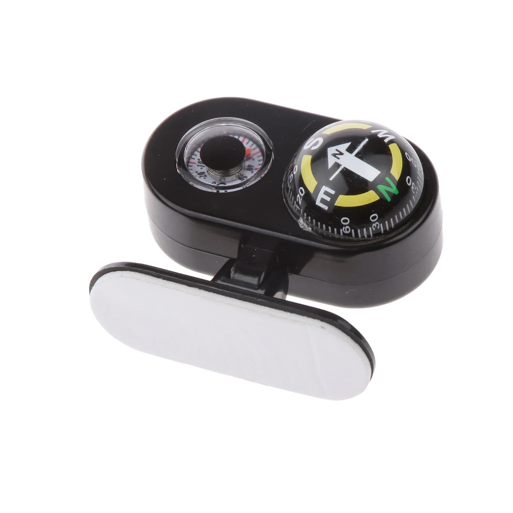 Removable 2 in 1 Car Compass Thermometer Boat Caravan Truck Car Navigation Compass Hiking Hunting Outdoor Travel Accessory Black