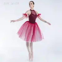 Navy Blue/Burgundy Halter Neck Sequin Lace and Mesh Bodice Ballet Dance Tutu Leotard Dress for Girls and Women Stage Wear 19333