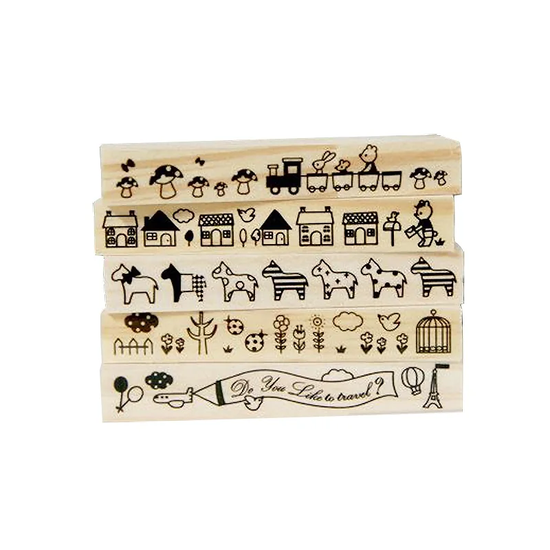

1 Pcs/lot Cute Cartoon continuous painting Long Strip Wooden Rubber Stamp Kids DIY Handmade Scrapbook Album Notebook Decoration