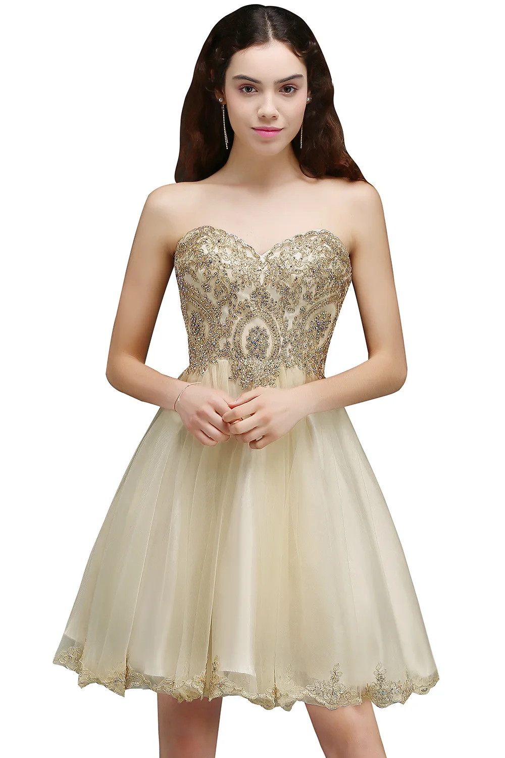 Женское коктейльное платье courte chic 2019 Тюлевое сексуальное без бретелек до