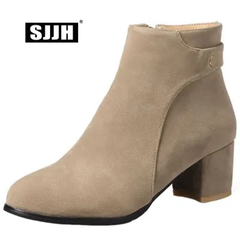 

SJJH Women Flock Ankle Boots with Round Toe Chunky Zip Short Plush Chelsea Boots Fashion Casual Formal Shoes Large Size A925
