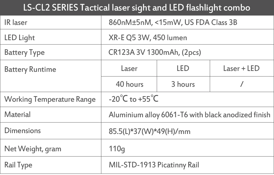 Прямая LASERSPEED LS-CL2-IR ИК луч лазерный прицел и тактический флэш-светильник комбо для пистолета со стробоскопическим светильник