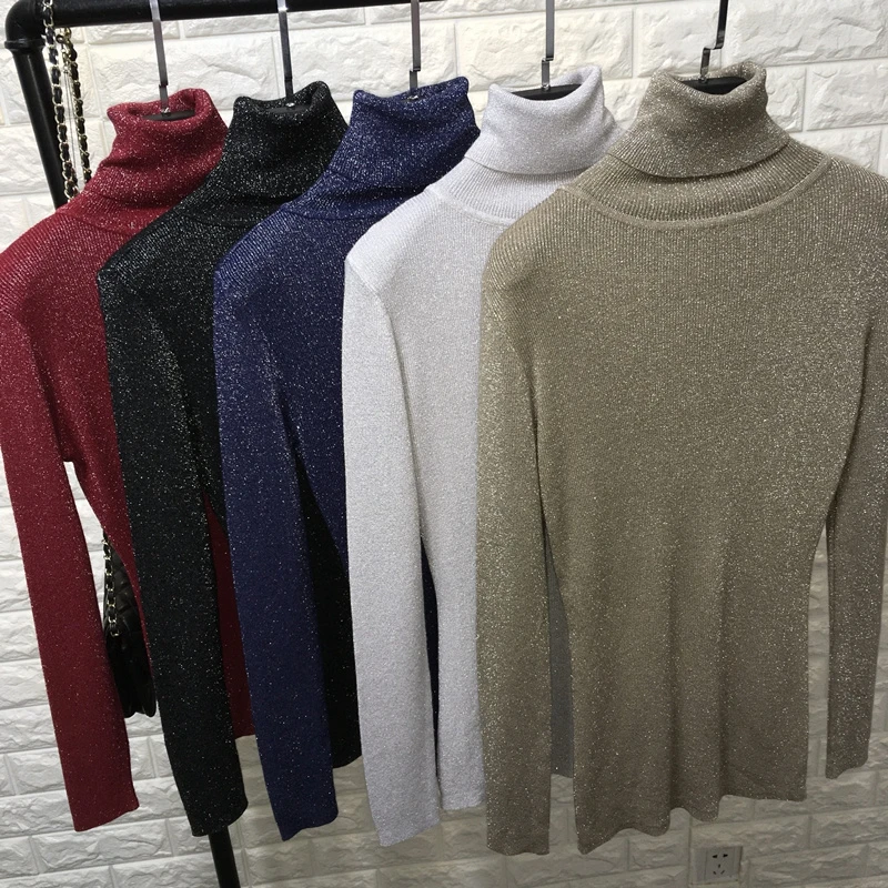 Shiny Lurex Autumn Winter Sweater Women Long Sleeve Pullover Basic Turtleneck Sweaters Women Tops Femme Knitted Korean Style (24)
