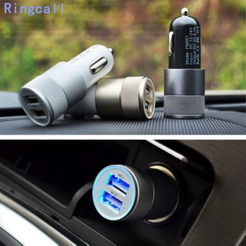 

Universal 2.1A Aluminum Alloy 2 USB Ports Car Charger For iphone smasung huawei xiaomi redmi Intelligent Charging Dual USB