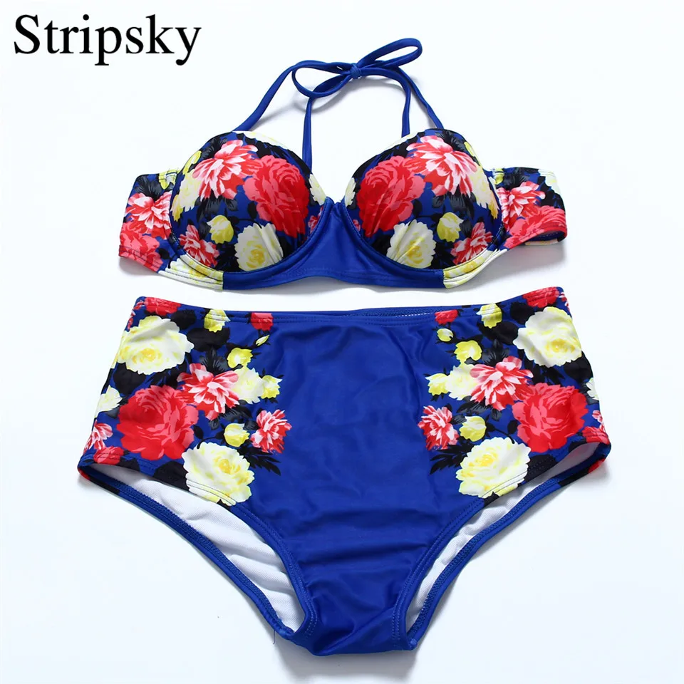 Stripsky High Waist Swimsuit Brand New Push Up Women Bikini Set Floral