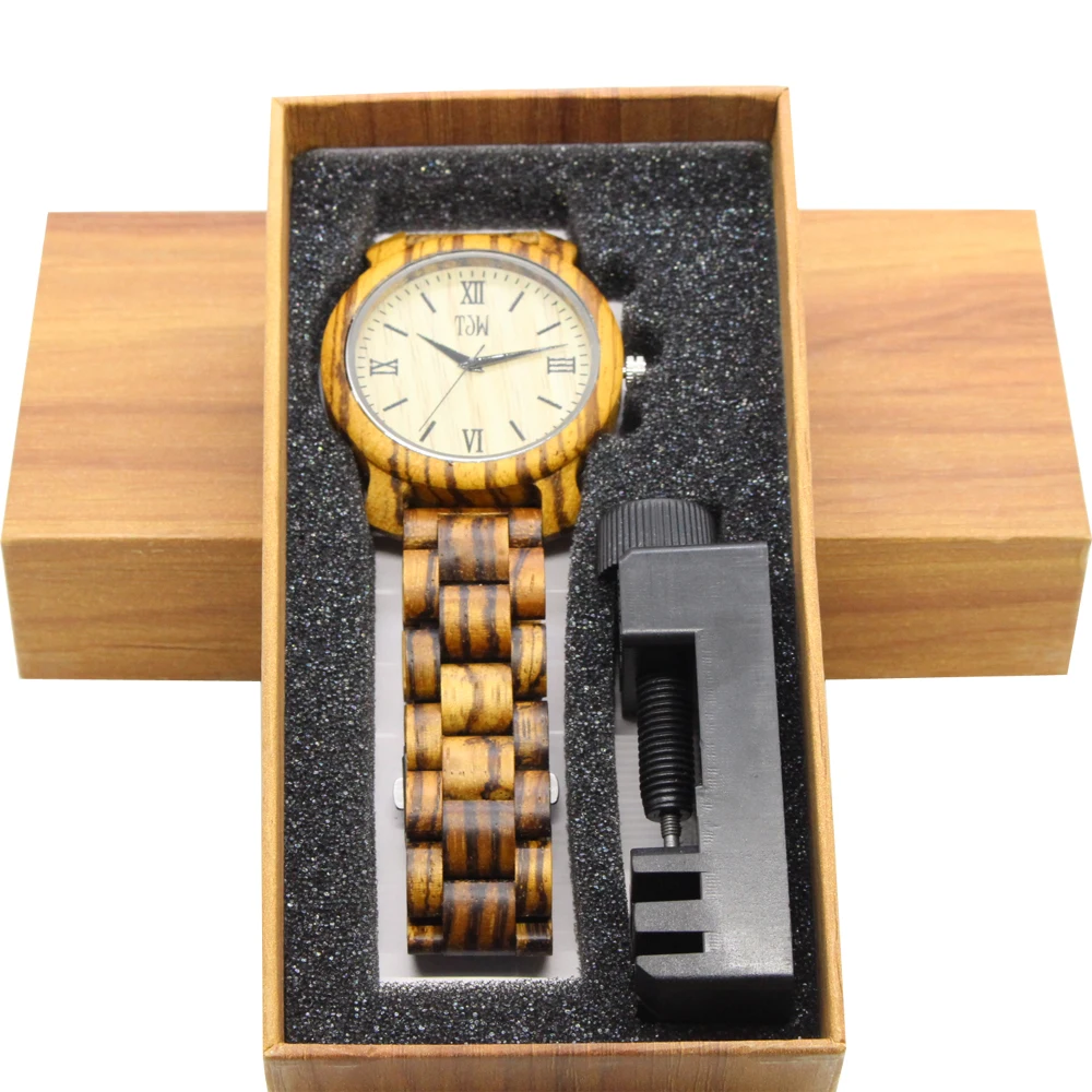 

TJW new zebra wood watch men's casual business wooden watch all wood watch custom LOGO