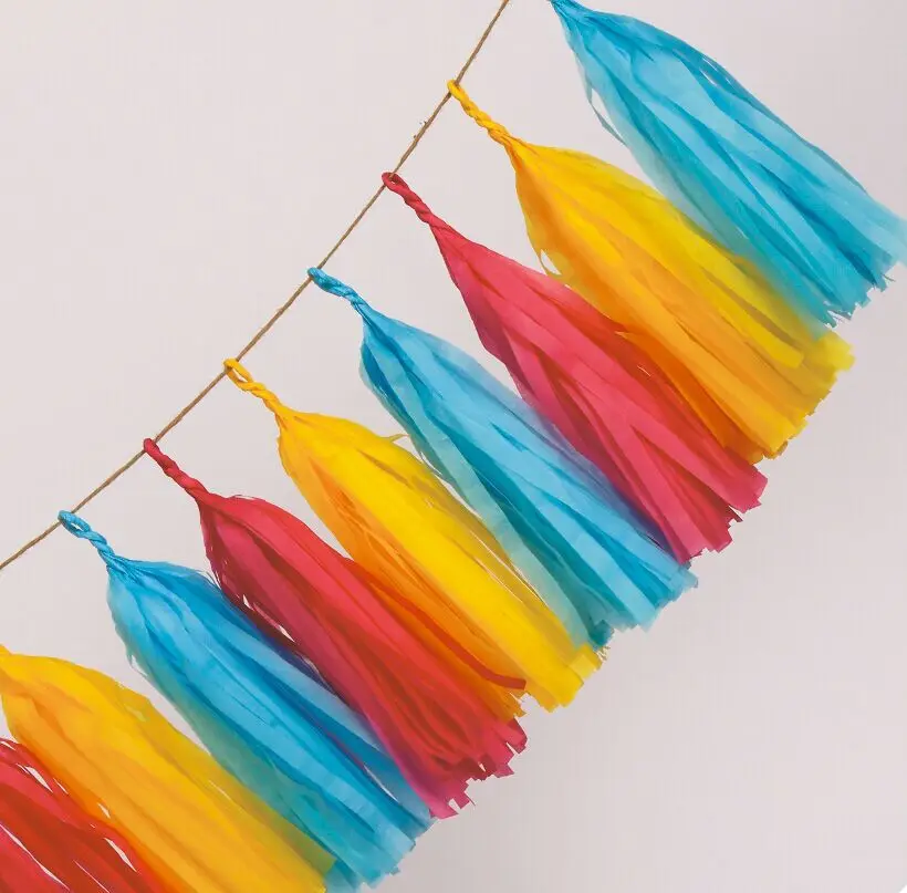 14inch long 25cm wide Metallic Gold Mint Rainbow Tissue Paper Tassel