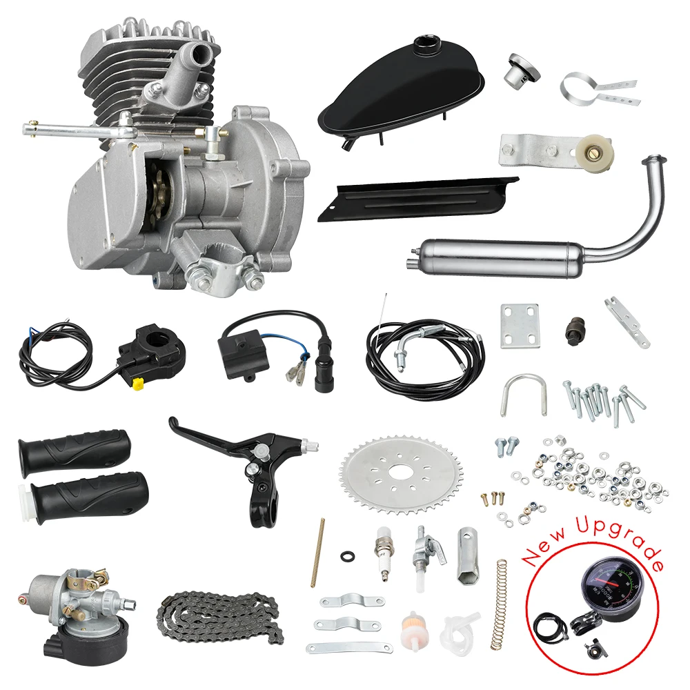 80CC Motorized Bike Engine Kit, Bicycle Conversion Gas Petrol Motor Complete Kit, With Mechanical Speedmeter, 2-Stroke 1Cylinder