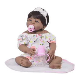 55 см полный корпус силиконовый Reborn Baby Doll игрушка 22 дюймов bebes reborn черная кожа девочка принцесса малыш младенцы кукла ребенок купаться