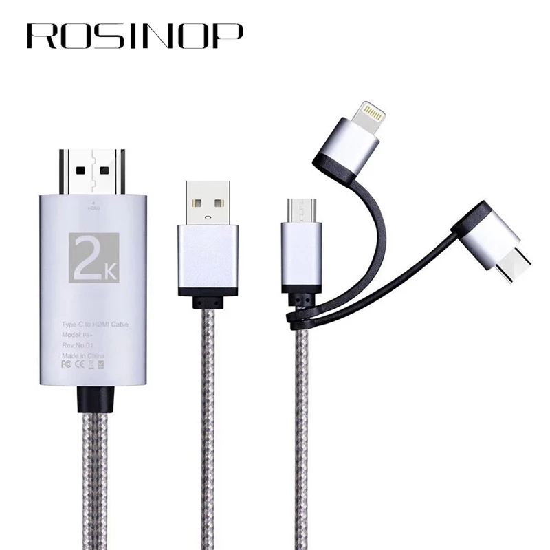

Rosinop HDMI VGA Adapter 3 in 1 HDMI Cable For iphone HDMI Converter Micro Type C Digital Cable Splitter To Tablet Projector TV
