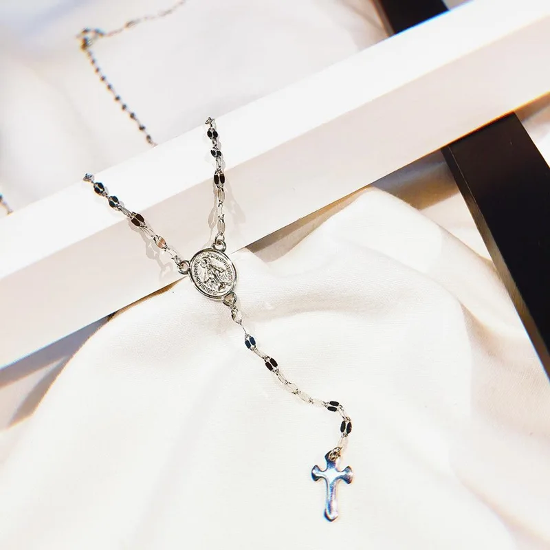 

925 Silver Trend Cross Long Necklace Human Figure Coin Pendant Sweater Chain Woman Adjustable Custom Gothic CrowSkull Jewelry
