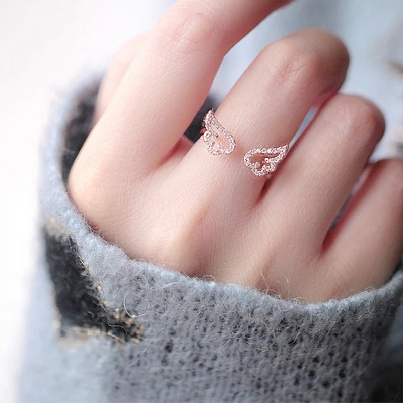 

AdjustableCharming Adjustable Angel Wing Ring Crystal Rhinestone Zircon Silver/Gold Rings Women Jewelry #238251