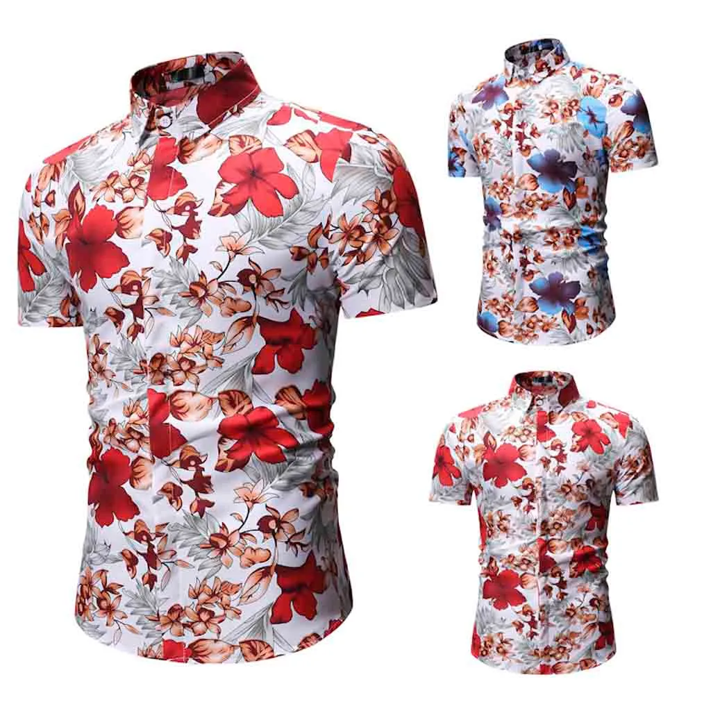 Для мужчин Новый Летний Новый печати моды случайные Кнопка Мягкий с короткими рукавами пляж Топ рубашка Для мужчин formalL0318