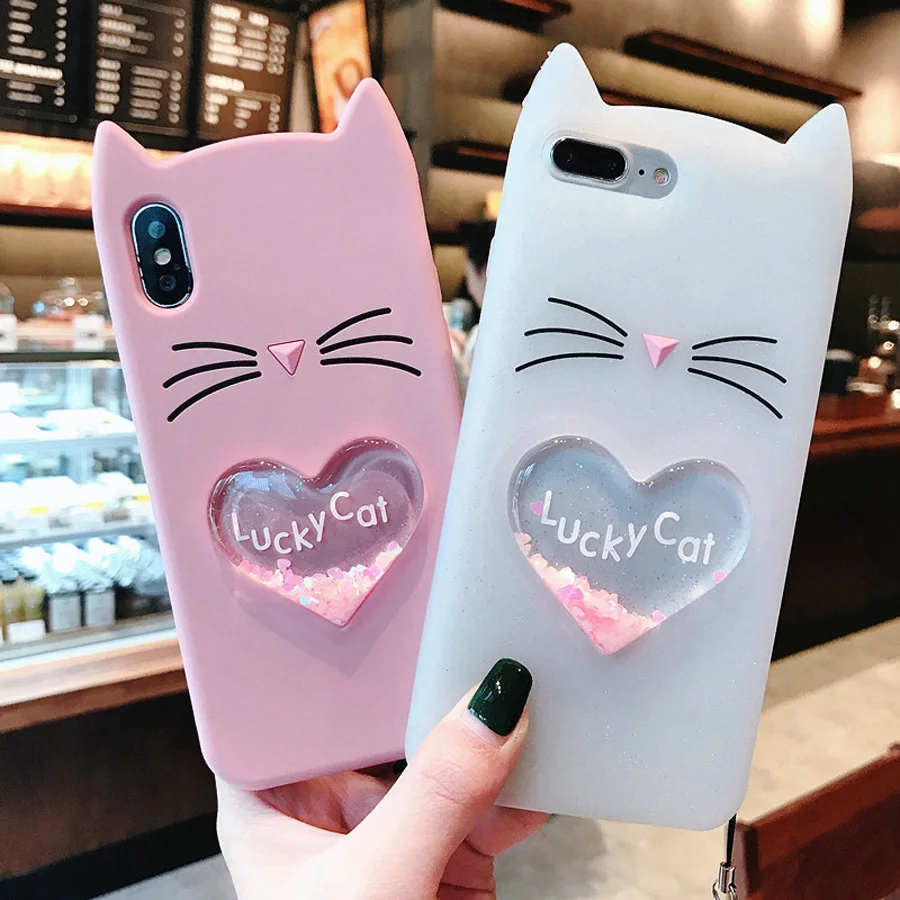 

For iphone 8 7 plus X 6 6s plus case 3d glitter beard cat soft silicone protective phone bag back cover Ritozcase