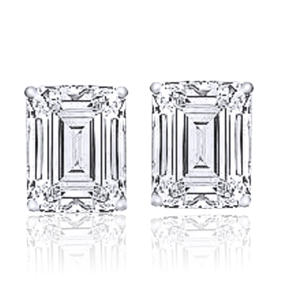 Fancy Emerald Step Cut Cz Cubic Zirconia Stud Earrings