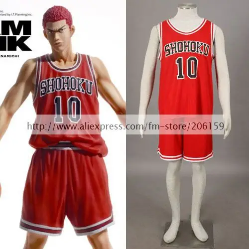 SLAM DUNK Shohoku Player No.10 Sakuragi Hanamichi Top Outfit T-shirt Cosplay