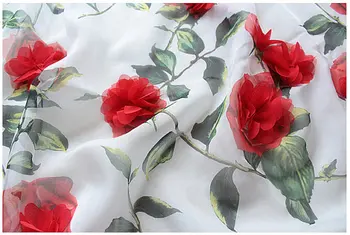 

5 yards Red 3D flowers chiffon fabrics, 3d chiffon flowers lace fabric with white or black base