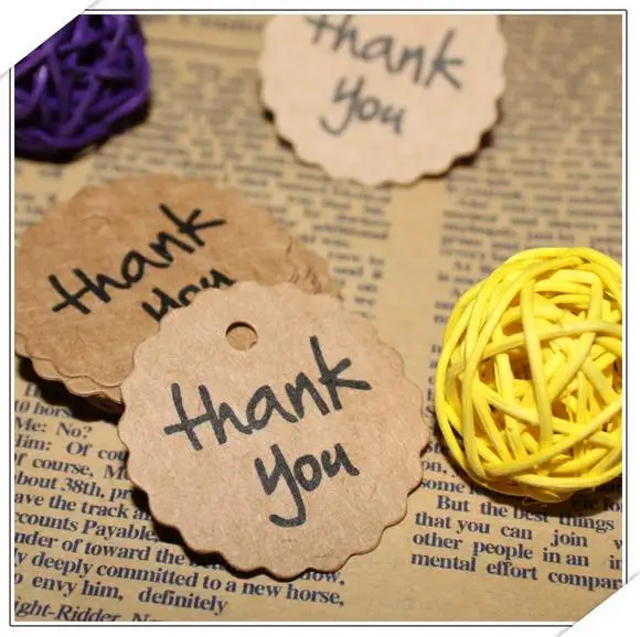 

100pcs Kraft Paper Thank You Tag Paper Gift Tag Label Marks Decorations Fashion DIY Accessories vintage wedding decoration favor