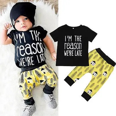 

Helen115 Casual Newborn Baby Boy Summer Short Sleeve T-shirt+Long Pant 2PCS Set Suit 0-24M