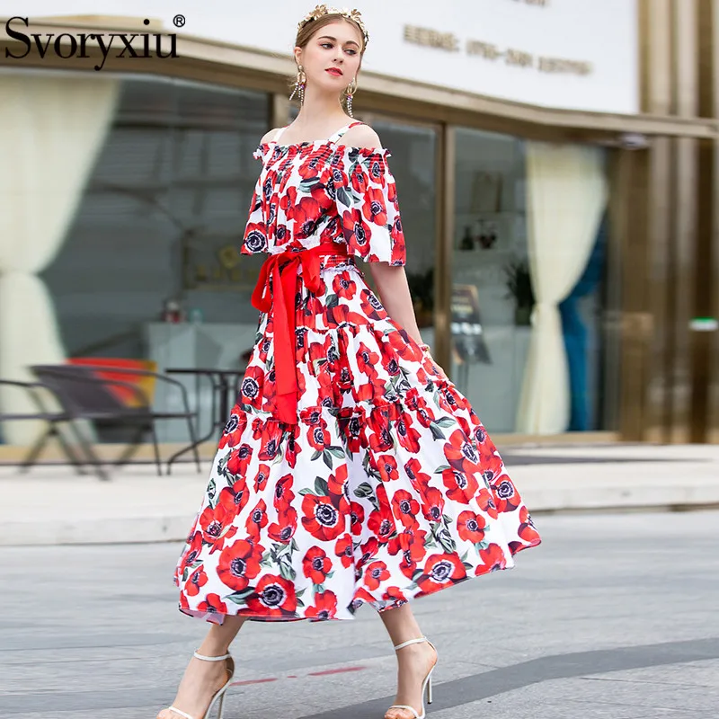 Spalla Pista Donne Sexy Mare Estate Abiti Svoryxiu Delle Vacanza Maxi Multi Vestito Off Dalla Di Floreale Elegante Spaghetti Al Stampa Cinghia Lunghi qUn5qaxt