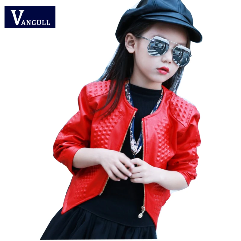 

Autumn winter hot fashion brands, children's PU jacket, 4-13 year old girl, three-dimensional embossed motorcycle leather ja