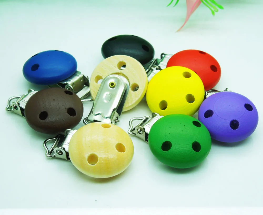 

10Pcs Mixed Color Metal Suspender Trousers Pacifier Clips With Plastic Wood Craft Sewing Tool 44*29mm