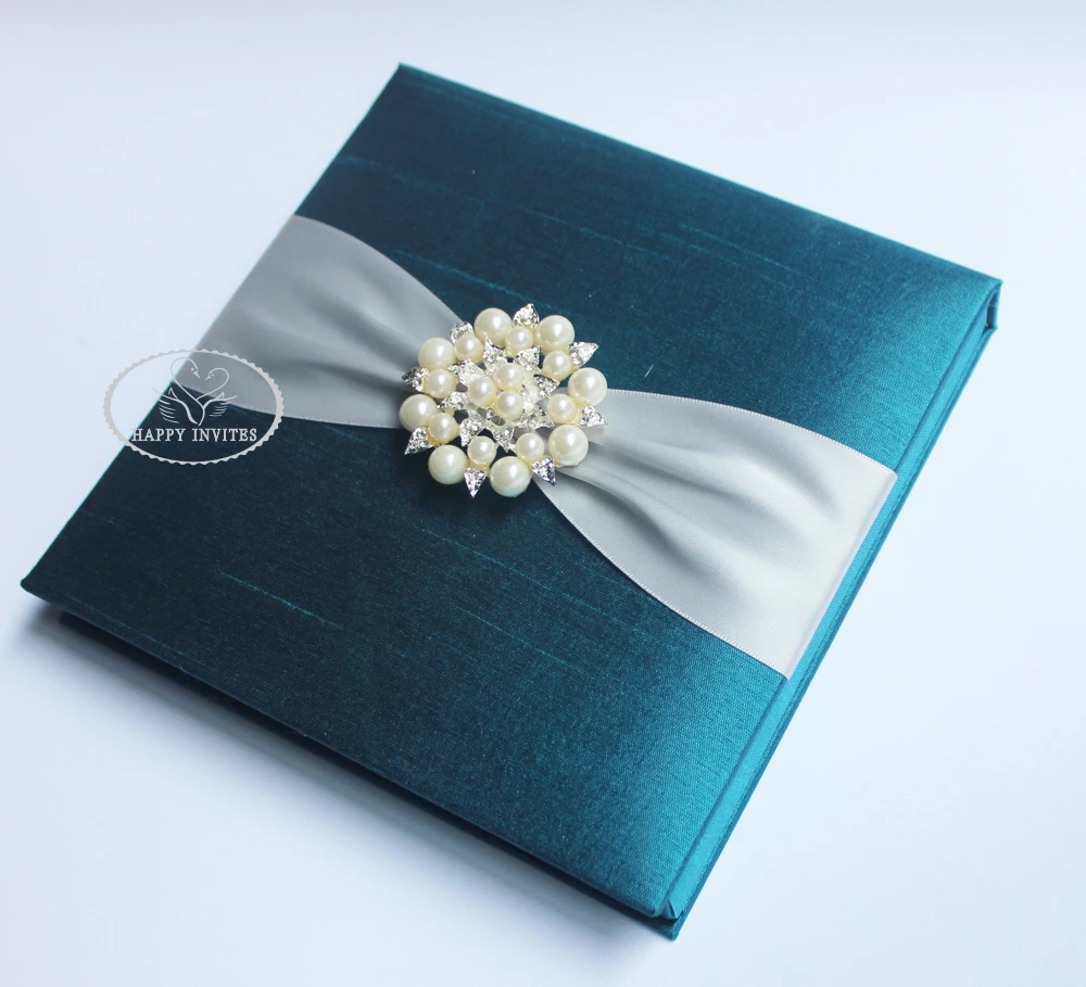 HI2019-39 Hot Sale Teal  Silk Box with Brooch   More Colors Available