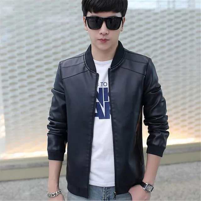 PU Leather Jacket Coat Men Autumn Winter 2016 Fashion Casual Stand ...