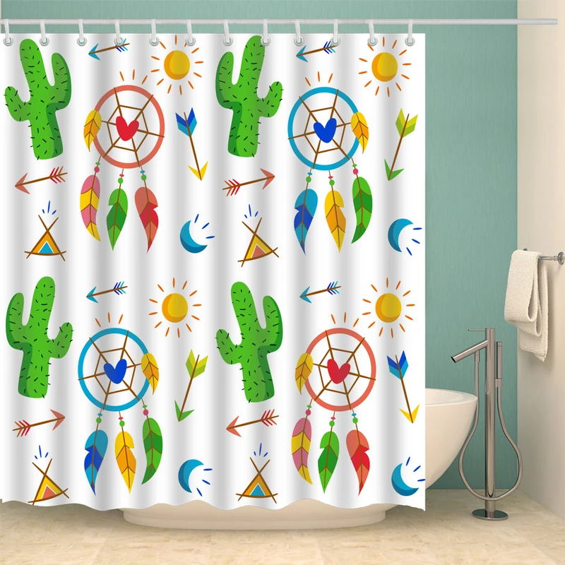 

Plants Printed Waterproof Shower Curtain (include 12 pcs Hooks) 180*180cm Cactus Leaves