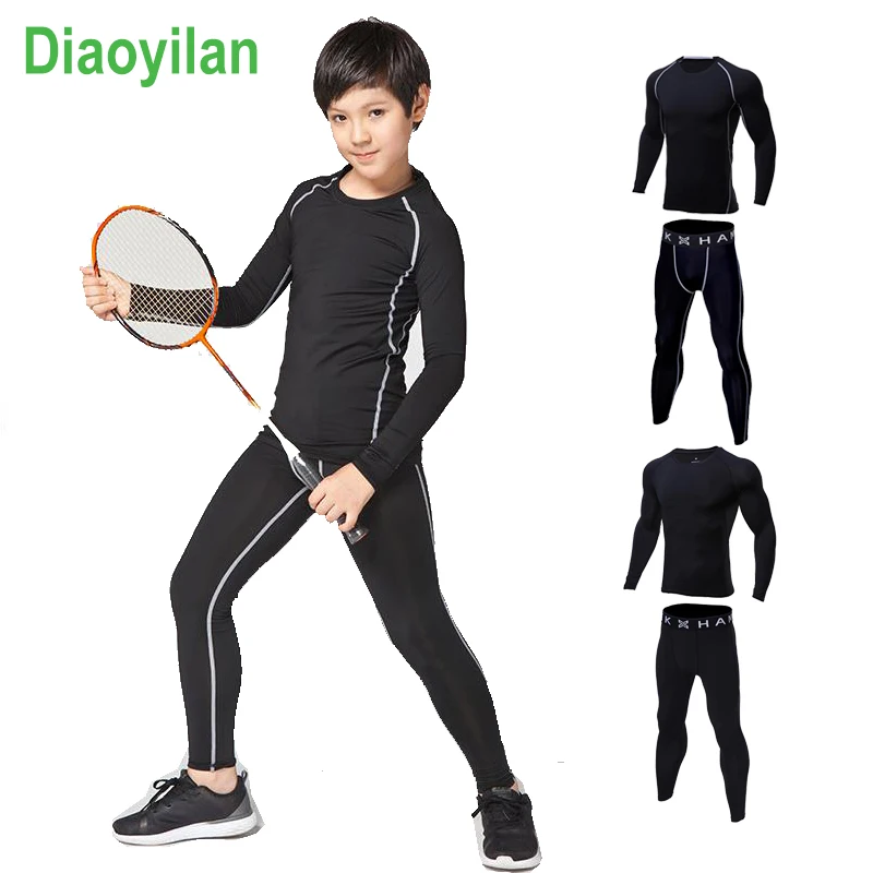 

2017 children Sports Tight Suits Kids Fitness Running Set basketball Gym Sportswear Long Sleeve T Shirt Legging Tracksuit