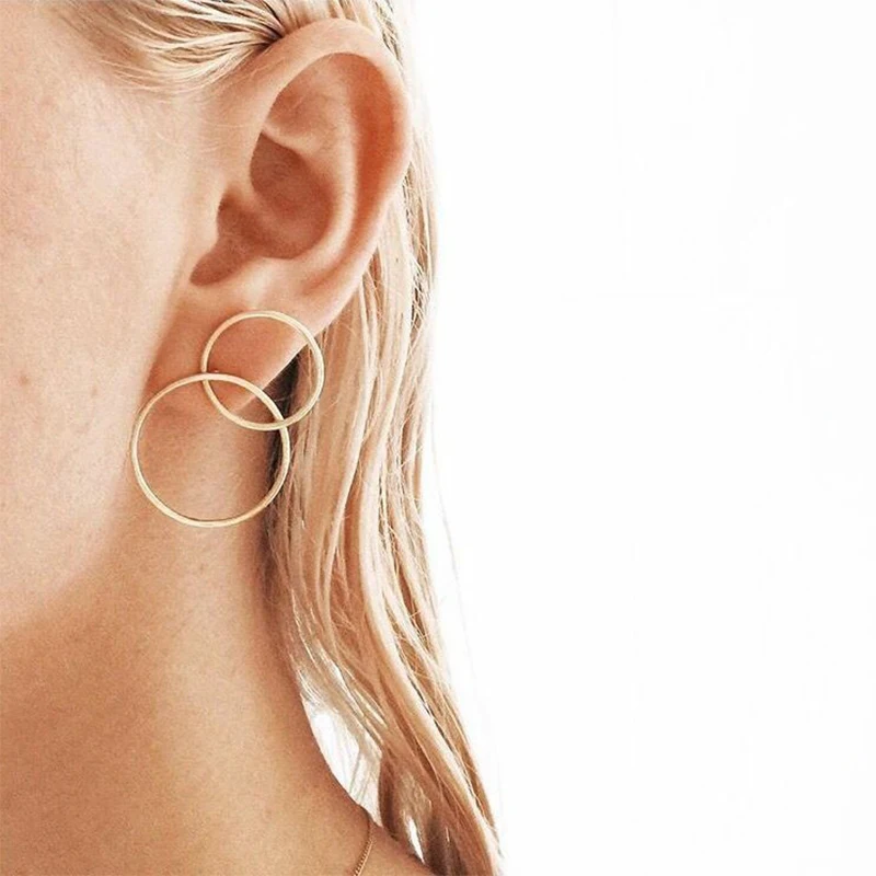 2 Pcs/Set Bohemian Simple Exquisite Geometric Openwork Double Circle Gold Silver Color Earrings Women Fashion Party Jewelry | Украшения и