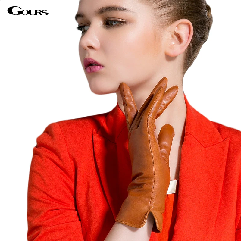 

Gloves 2014 Autumn and Winter Fashion Casual New Women's Genuine Leather Gloves Goatskin Medium-long Brown Warm Free Shipping
