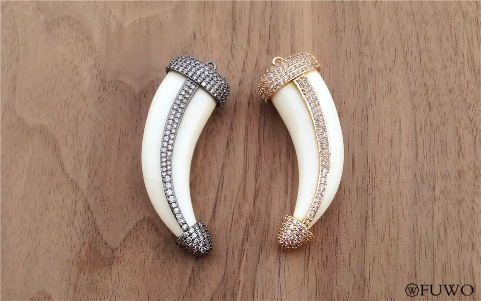 Micro Pave Ox Bone Horn Pendant 9
