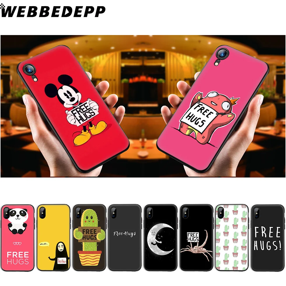 WEBBEDEPP Free Hugs Animal Cute Soft Silicone Case for iPhone 11 Pro Xr Xs Max X or 10 8 7 6 6S Plus 5 5S SE |