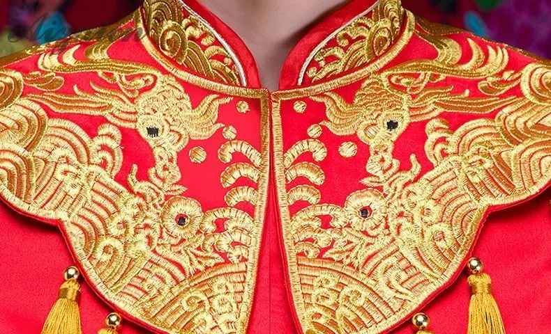 Современная вышивка кисточкой Длинные Cheongsam Китай невесты платья для свадьбы Qi Pao Женщин Китайское вечернее китайское платье-Ципао дракон