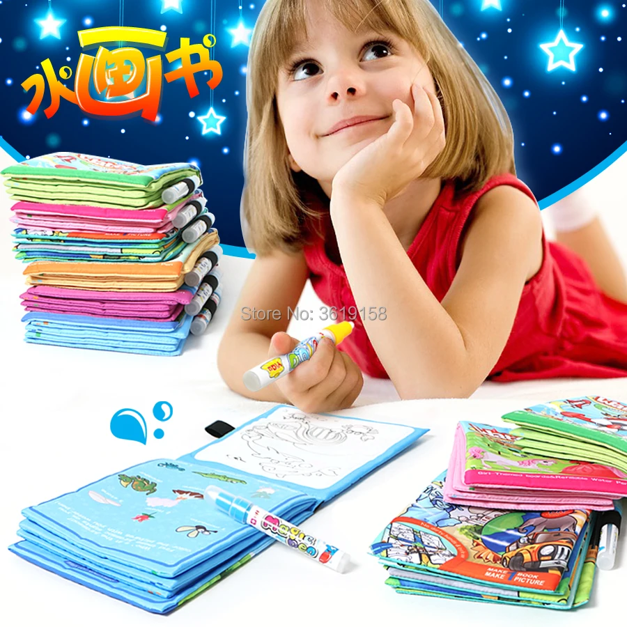 

Magical water drawing cloth book cartoon 5 styles,board&refillable painting book with water pen coloring notebook toy for kids