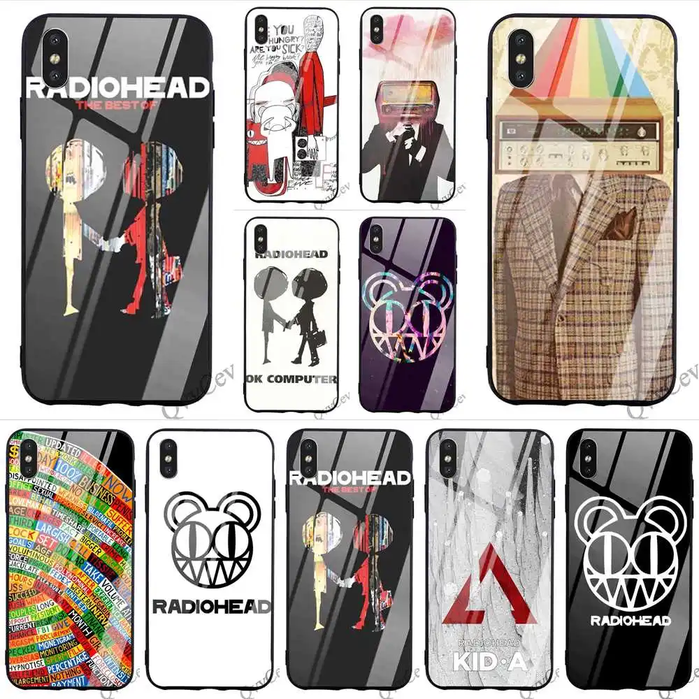 

Fashion Radiohead Tempered Glass Phone Cover for iPhone 6S Case 8 XR X 7 Plus 6 5 5S SE Xs Max TPU