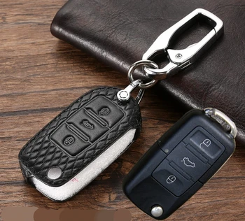 

Car Leather Key Case Holder For VW MK7 Tiguan Bora Golf R Passat Caddy Seat Altea Alhambra Ibiza For Skoda Octavia A5 A7 Kodiaq