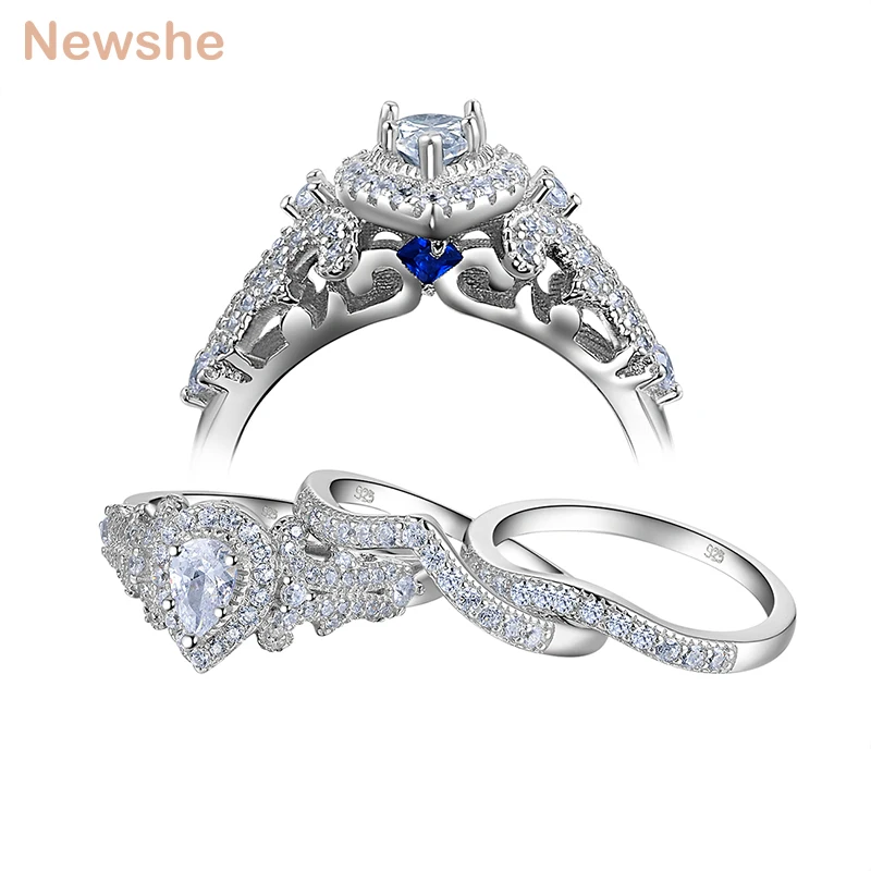 Newshe 3 Pcs 925 Sterling Silver Wedding Rings For Women 1.4 Ct 