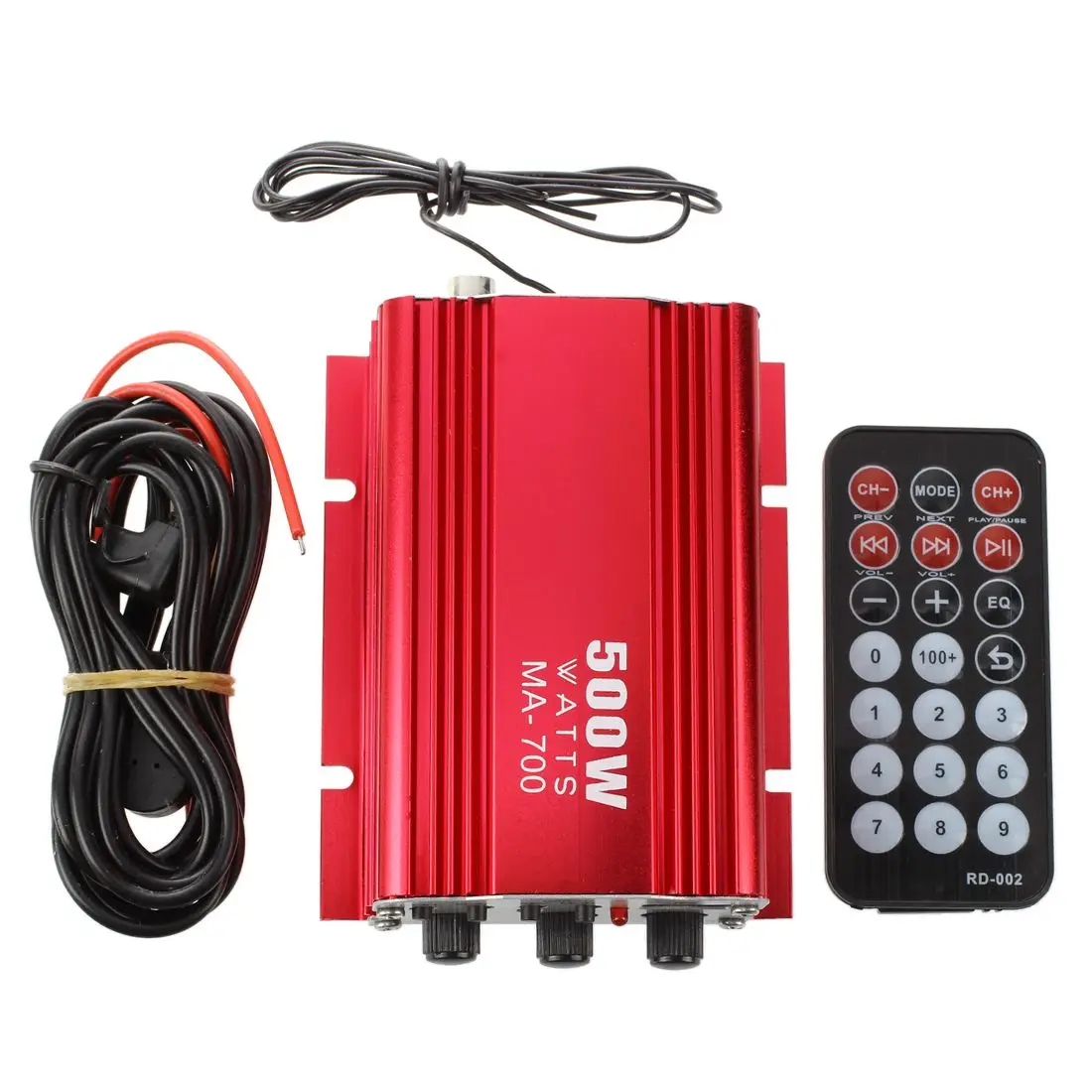 Усилитель+ пульт дистанционного управления Динамик для 2-х канальный 500 Вт Авто Мото лодка USB MP3 FM Красный