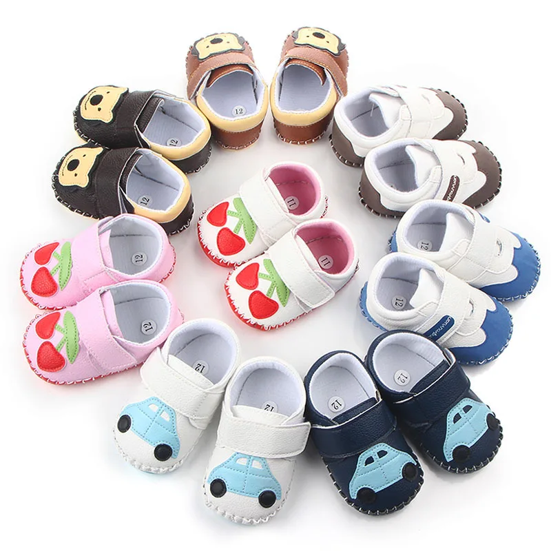 

Fashion PU Leather Prewalkers for Kids Crib Shoes hand seam head shoes first step neonatal soft soles Kids baby bed shoes 0-12M