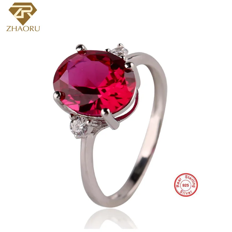 

ZHAORU 925 Sterling Silver Ring AAA Zircon Women Ring Fashion Jewelry Red Ruby Ring For Fine Jewelry Love Gifts