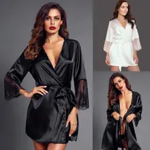 Сексуальное женское белье, Шелковый кружевной халат, ночная рубашка с длинным рукавом, кружевная ночная рубашка, ночная рубашка